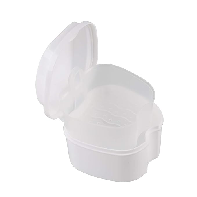 Denture Case, Denture Cup with Strainer, Coolrunner Denture Bath Box False Teeth Storage Box with Basket Net Container Holder for Travel, Retainer Cleaning