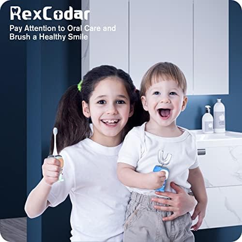 Ultrasonic Kid's U-Shaped Electric Toothbrush, IPX7 Waterproof, Five Cleaning Modes, 60S Smart Reminder (Cartoon Astronaut,Green Ages 6-12)