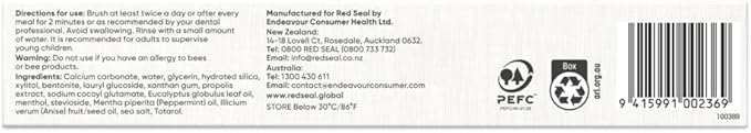Red Seal Propolis Herbal & Mineral Natural Toothpaste - Fluoride Free, Organic, NATRUE Certified Natural- Supports Natural Gum Health and Oral Hygiene, Prevents Plaque, Vegan, Cruelty-Free (2)