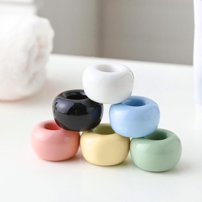 Mini Ceramics Toothbrush Holder Stand for Bathroom Vanity Countertop, Handmade Couple Toothbrush Head Holder, Shaver Holder and Office Pen Holder, Yellow&Green, Pack of 2