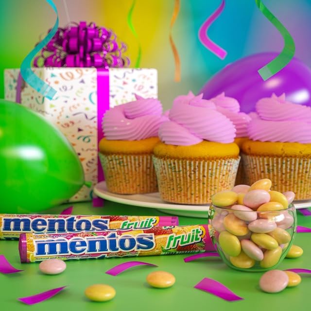 Mentos Chewy Mint Candy Roll, Fruit Mint Candies, 14 Pieces Per Roll, 15 Count Party Pack