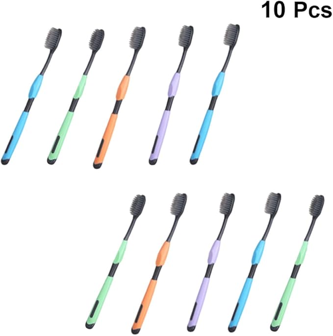 Ciieeo 10pcs Household Charcoal Manual Toothbrushes, Super Soft Bristles, Small Head Design, Oral Care for Adults, Bathroom Accessories Set Random Style