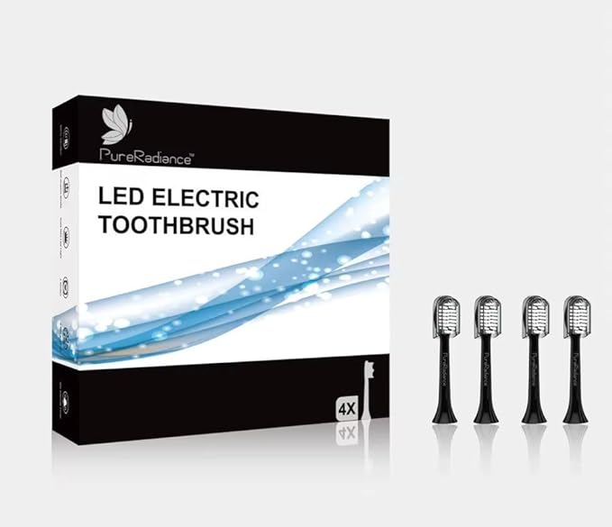 LED Whitening Toothbrush Replacement Heads – Pack of 4, Soft Bristles, Black – Compatible Sonic Brush