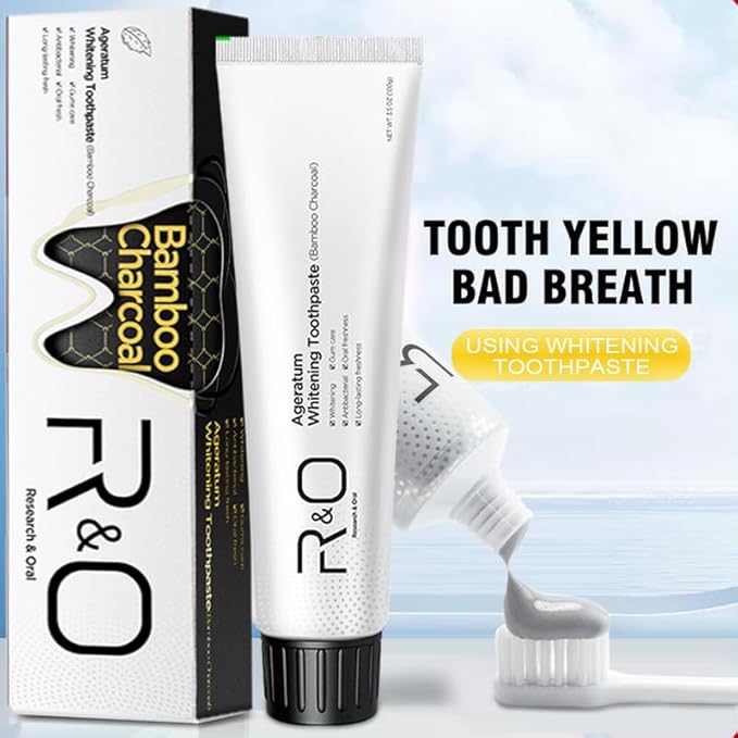 R&O Ageratum Whitening Toothpaste with Bamboo Charcoal, 3.53 oz - Removes Stubborn Stains, Great for Teeth Whitening, Reduces Plaque, Promotes Oral Health with Long - Lasting Fresh Breath (1 Tube)