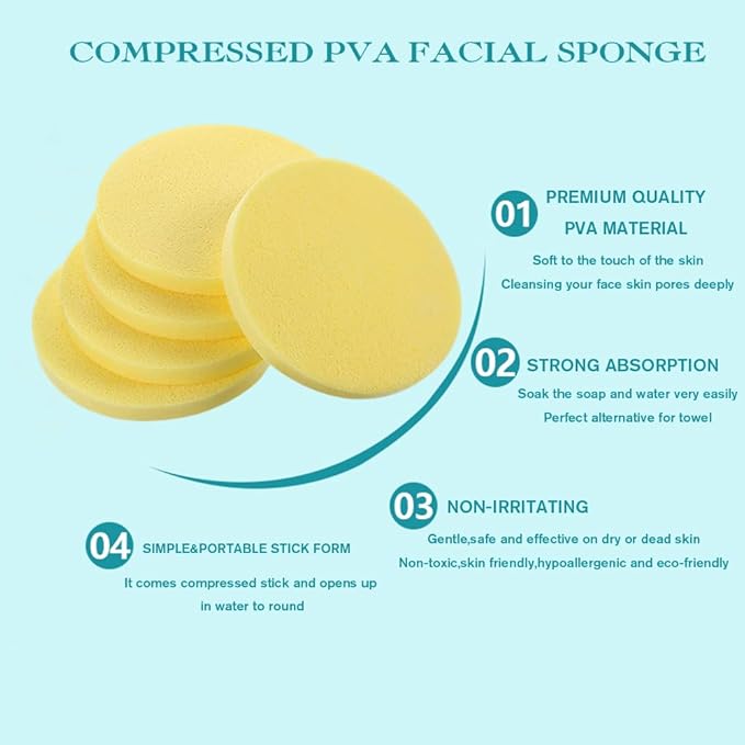 Compressed Facial Sponge,Reusable Makeup Blender 60 Count,Soft Round Wash Sponges for Estheticians Makeup Removal,Face Cleansing Exfoliating Compress Spa Pads for Women,Yellow