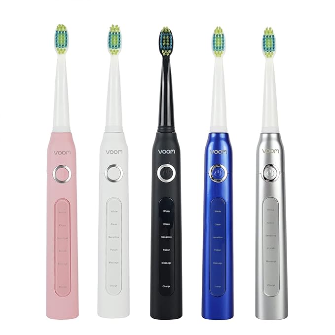Voom Sonic Pro 5 Series Rechargeable Electronic Toothbrush + Pro 3/Pro 6-Replacement Heads - 2 Minute Timer with Quadrant Pacing, 5 Adjustable Speeds, Soft Dupont Nylon Bristles, Pink