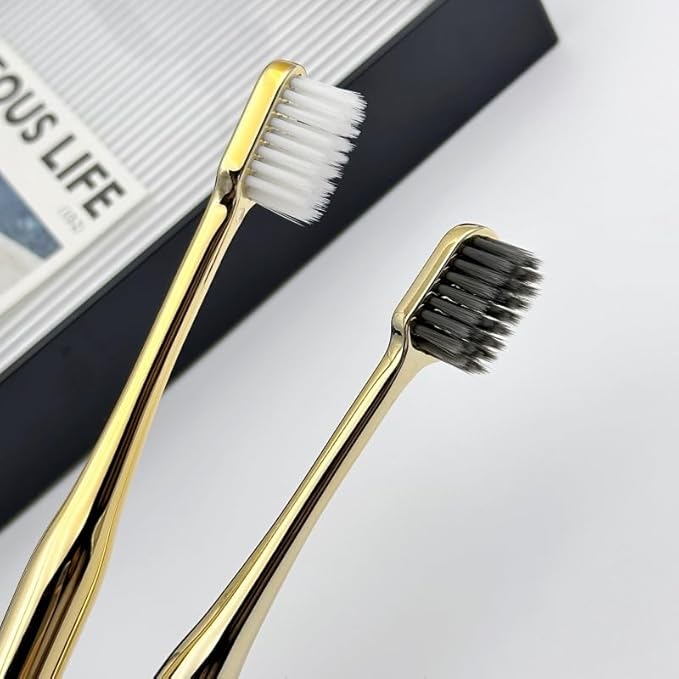 Premium Gold-Plated Toothbrush with Bamboo Charcoal Bristles, Soft Dental Care for Adults, Luxury Oral Hygiene (Set 1)