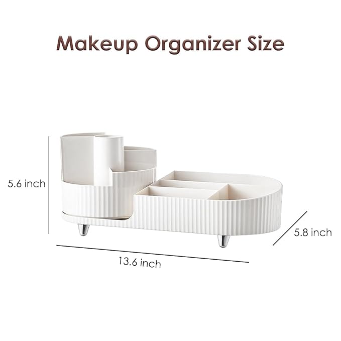 Makeup Organizer Countertop Rotating Makeup Organizer for Vanity Large Capacity Cosmetic Display Case with Makeup Brush Holder Cosmetic Organizer Countertop(White)
