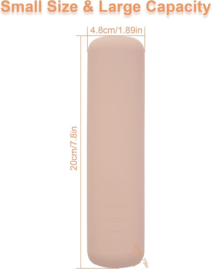 FERYES Travel Makeup Brush Holder, Magnetic Anti-fall Out Silicon Portable Cosmetic Face Brushes Holder, Soft and Sleek Makeup Tools Organizer for Travel-Khaki(7.8 * 1.89 * 0.8 Inches)