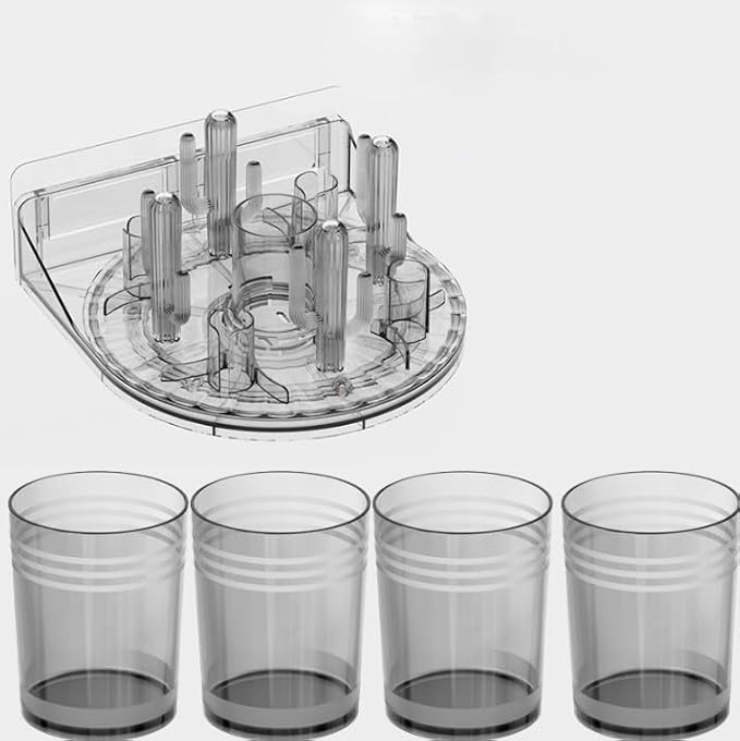 Rotating Toothbrush Holders with 4 Pcs Toothbrush Cup, Shower Toothbrush Toothpaste Holder Wall Mount, Self Adhesive Bathroom Organizer Caddy, Tooth Brush Stand for Manual Toothbrush (Grey)