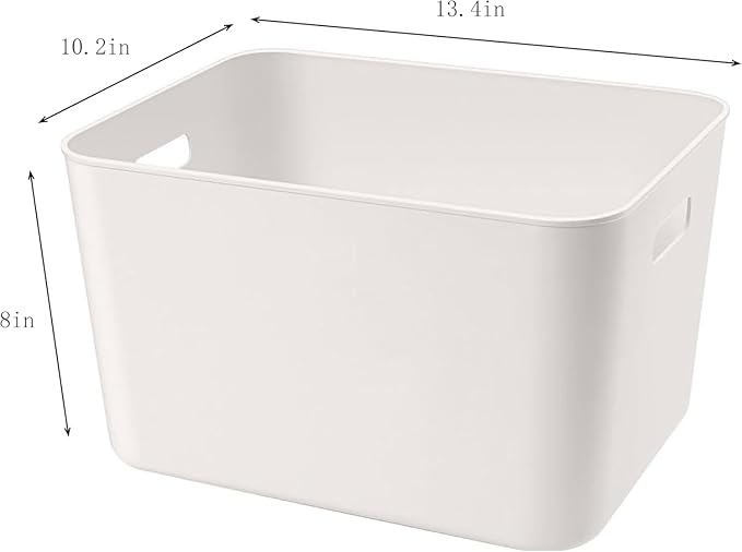 Amyup Set of 4 Plastic Storage Bin,“13.4x10.2x8'' Versatile Kitchen Pantry Organization and Storage,for Plastic Storage Container Under Bed,Under Sink Bathroom Organizer (White,4 Pack Large