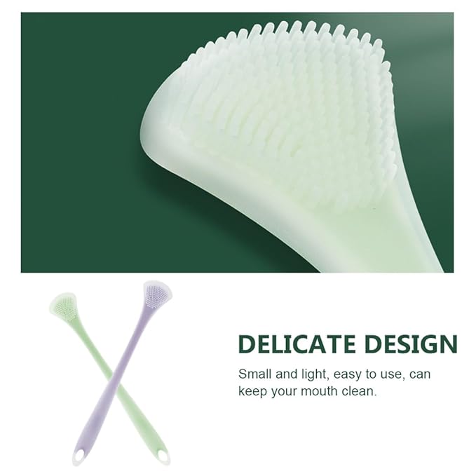 2Pcs Multifunctional Silicone Tongue Scrapers for Adults and, Portable Double-Sided Tongue Cleaners in Mint Green and Lavender for Oral Hygiene and Bad Breath Removal