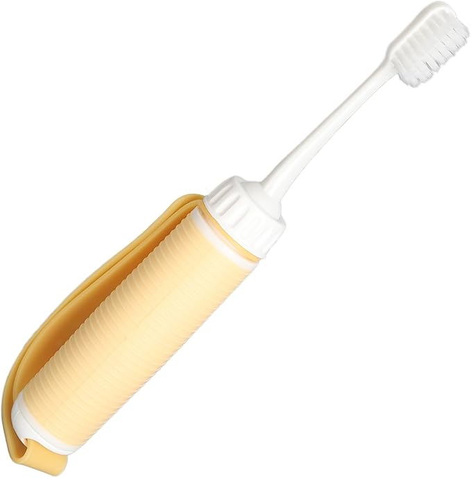 Silicone Toothbrush Easy Hand Grip Toothbrush for Elderly, Prevent Slip, Adjustable Strap, Weighted Handle