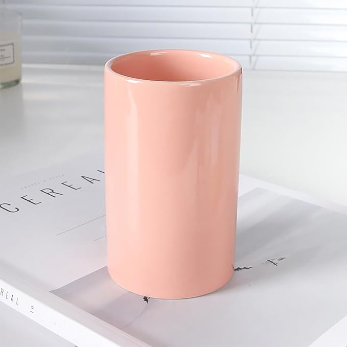 Pink Ceramic Toothbrush Holders, Bathroom Tumbler Cups,Toothbrush Cup, Bathroom Counter Organizer(300ml)
