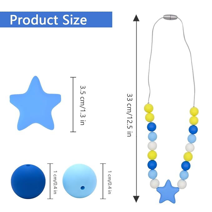 Stars Sensory Chew Necklace for Kids and Adults, Oral Chew Toys for Boys and Girls with Autism/ADHD/SPD, Silicone Fidget Teething Necklace for Children - Reduces Anxiety and Stress(2Pcs