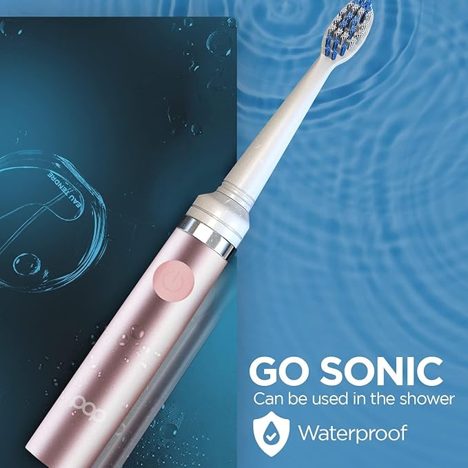 2-Pack Pop Sonic Electric Toothbrush (Metallic Rose & Black) - Travel Toothbrushes w/AAA Battery | Kids Electric Toothbrushes with 2 Speed & 15,000-30,000 Strokes/Minute, Dupont Nylon Bristles