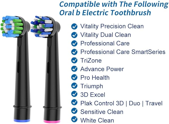 8pcs Replacement Heads Compatible with Oral B Electric Toothbrush, 4pcs Precision Clean and 4pcs Cross Clean Brush Heads, Black