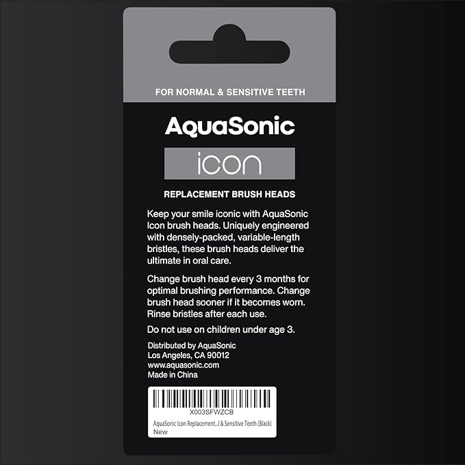 AquaSonic Genuine Icon Replacement Brush Heads | Compatible with AquaSonic Icon Toothbrush | 2 Brush Heads | for Normal & Sensitive Teeth (Onyx)