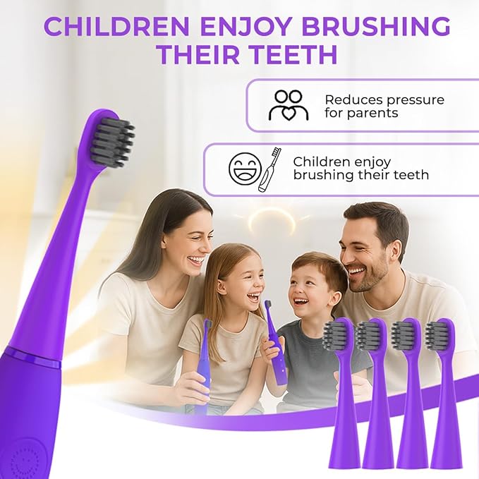 6 Pack Toothbrush Replacement Heads Compatible with Burst Kids Electric Toothbrush, Burst Kids Replacement Heads with Ultra-Soft Bristles, Dust Cover Caps, Perfectly Compatible (Purple)