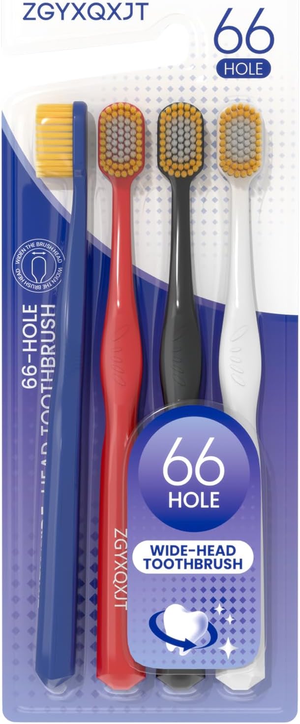 Adult Wide Head Soft Hair Toothbrush, Manual Toothbrush, Excellent Cleaning Effect for Large Head, Ultra Soft Brush Double Bristle Cleaning Effect is Better 4count(Pack of 1)