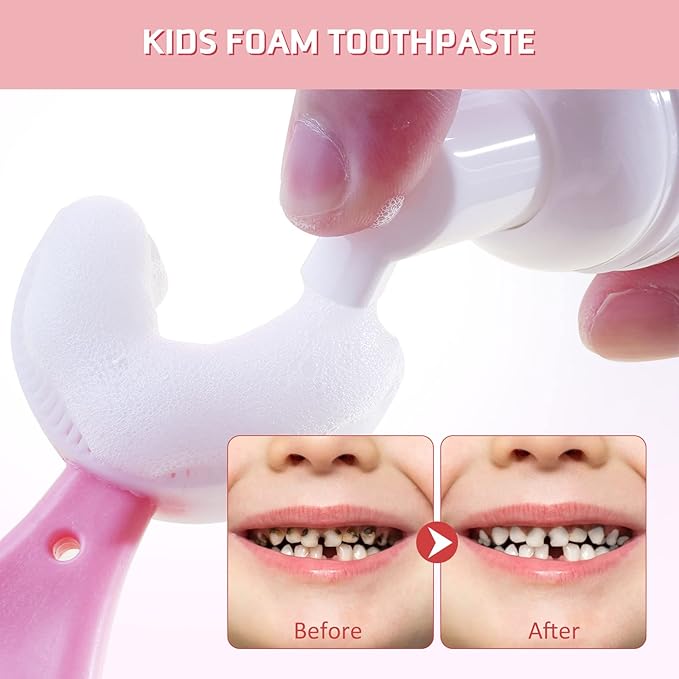 Foam Toothpaste Kids, Toddler Toothpaste with Low Fluoride, Mouthwash for Dental Care, Kids Toothpaste for U-Shape Electric Toothbrush