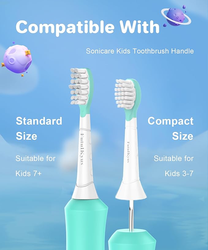 FutulkyUS Kids Toothbrush Replacement Heads for Philips Sonicare: Over 7 Years Old Child Soft Electric Standard Children Brush Head for Boy Girl, White 8 Pack