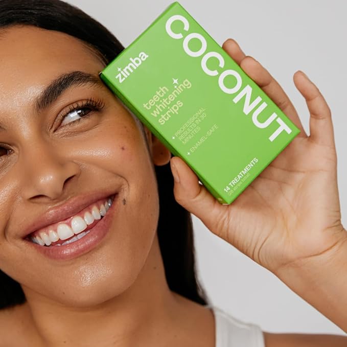 Zimba Coconut 2PK Teeth Whitening Strips for Teeth Sensitive, White Strips for Teeth Whitening, Teeth Whitener Stain Remover 28 White Strips Included Per Pack, 28 Day Treatment