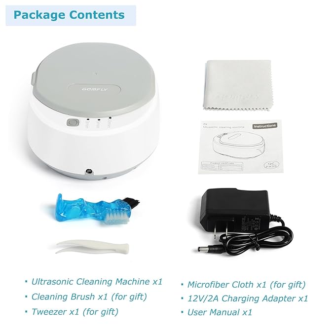 Ultrasonic Jewelry Cleaner, 49kHz Mini Ultrasonic Retainer Cleaner Machine for Earrings, Jewelry, Dentures, Aligner, Night Guards, Mouth Guard- 304 Stainless Steel, 3 Cleaning Modes