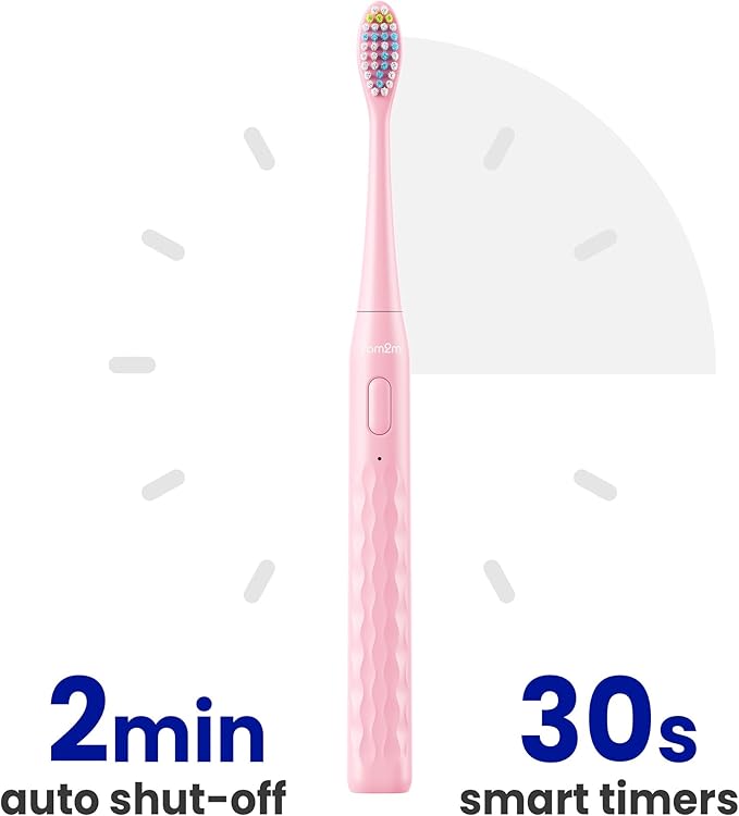7AM2M Sonic Electric Toothbrush for Adults & Kids, with Travel Case&2 Brush Heads, 1 Charge for 90 Days, Type-C Rechargeable Sonic Toothbrush, Compact Design for Daily/Travel Use - Rose