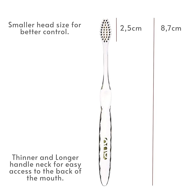 Nano-b Manual Toothbrush for Adults with Sensitive Gums, Gold & Charcoal Soft/Medium Bristles, Travel Case, Pink