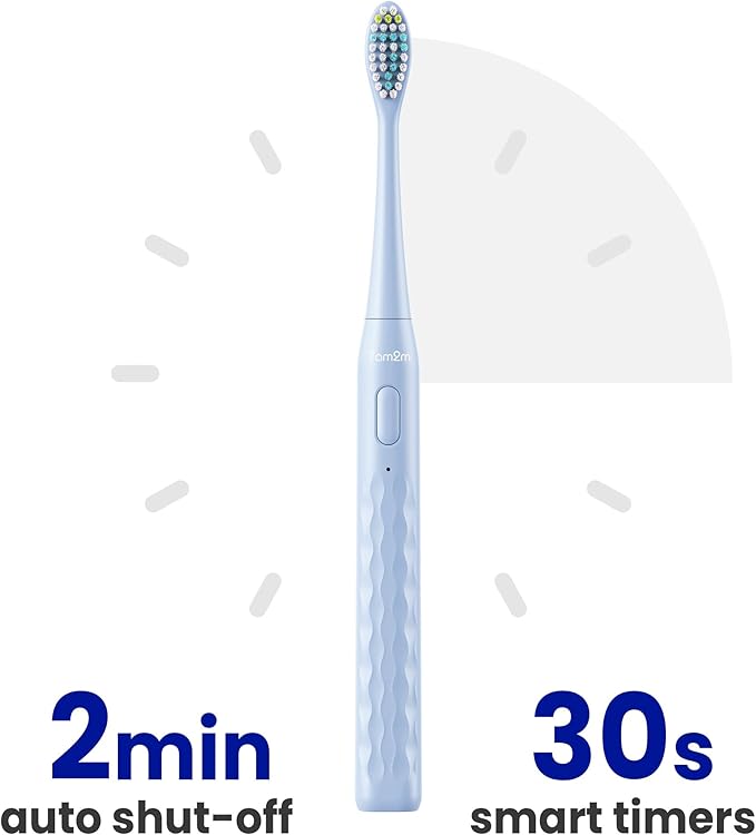 7AM2M Sonic Electric Toothbrush for Adults & Kids, with Travel Case&2 Brush Heads, 1 Charge for 90 Days, Type-C Rechargeable Sonic Toothbrush, Compact Design for Daily/Travel Use - Sky