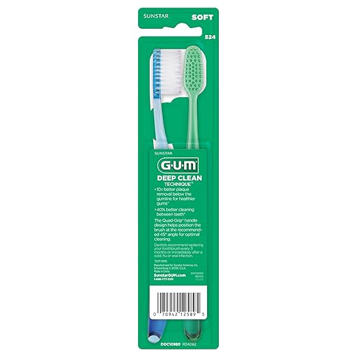 GUM Deep Clean Technique Toothbrush - Full Head - Soft Toothbrushes for Adults with Sensitive Gums - Extra Fine Bristles, 2 Count