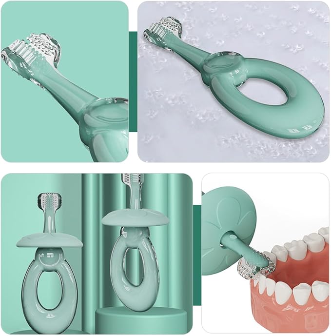 Silicone Toothbrush, 3D Triple-Sided Soft Bristles, Toothbrush for Oral Cleaning and Training, Light Blue, Suitable for Dental Care