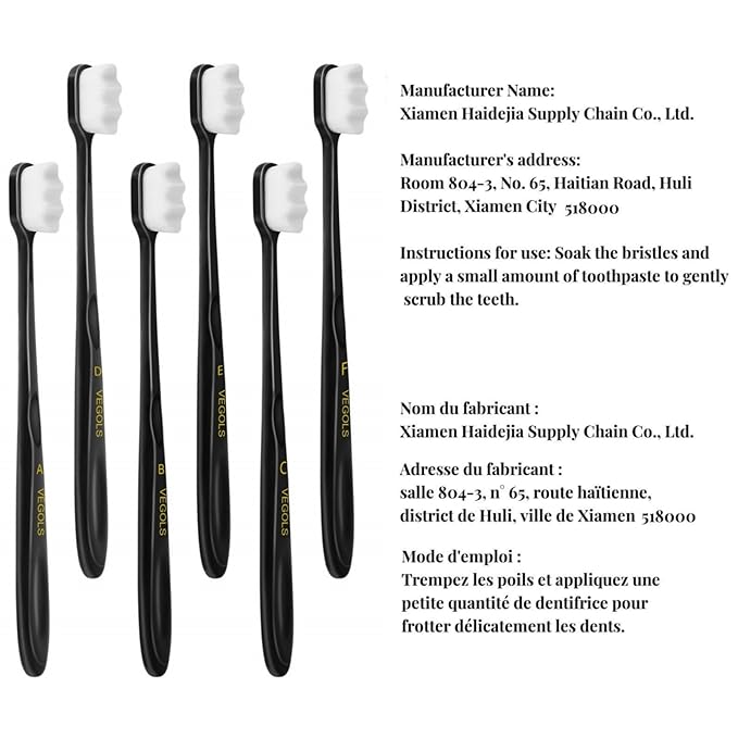 Adult Extra Soft Toothbrush with 20000 Soft Bristles, (Pack of 6) Micro Nano Manual Toothbrushes for Protect Sensitive Gums - Black