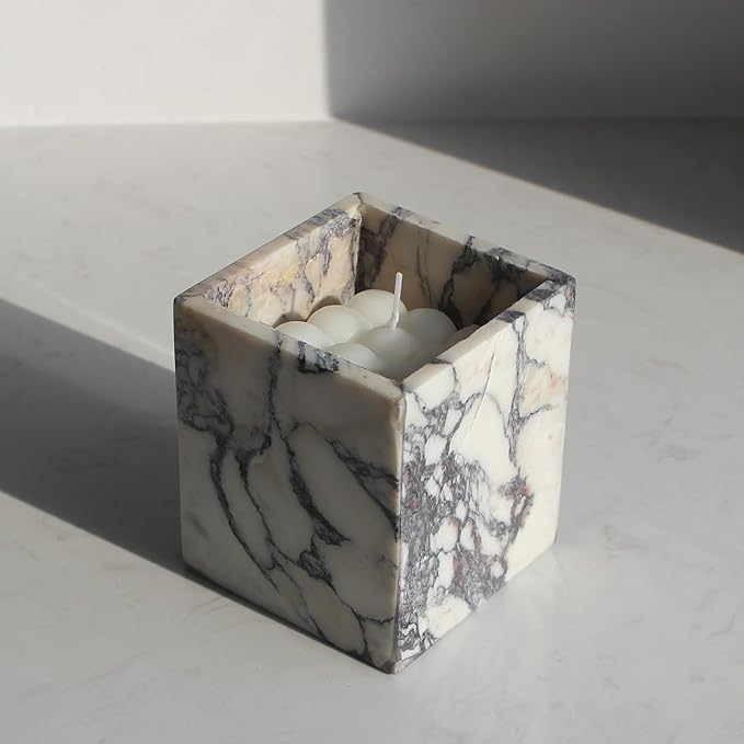 Genuine Calacatta Viola Marble Toothbrush Holders for Bathroom, Natural Marble Makeup Brush Holder Countertop Organizer