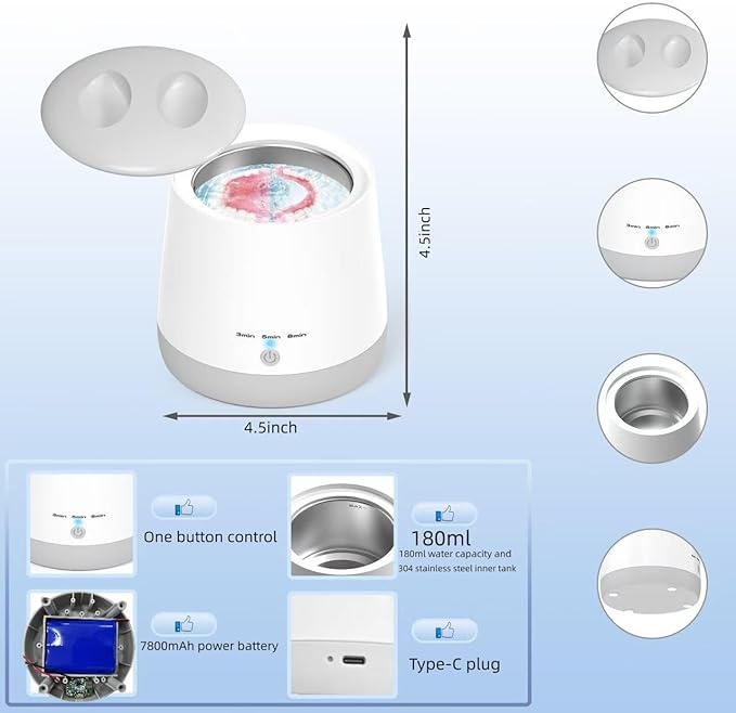 Ultrasonic Cleaner | Ultrasonic Retainer Cleaner Machine | USB Rechargeable Ultrasonic Machine | Mouth Guard Cleaner | Night Guard Cleaner | Dentures Cleaner