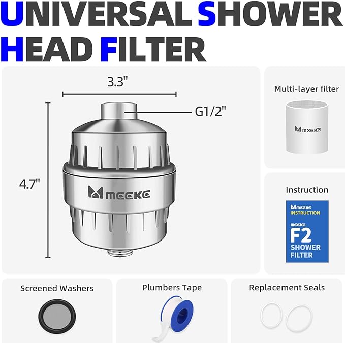 F2 Hard Water Solution Shower Filter - 2.5GPM High-Flow, 99.99% Chlorine/Fluoride/Toxic Chemicals/Heavy Metals Removal, Water Softener Shower Head Filter, Reduces Dry Skin & Frizzy Hair