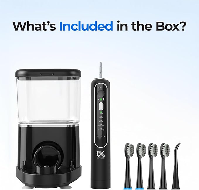Professional Flossing Electric Toothbrush with Water Flosser, 2 in 1 Toothbrush and Water Flosser Combo, Sonic Electric Toothbrush Cordless Flossing Brush (Black)