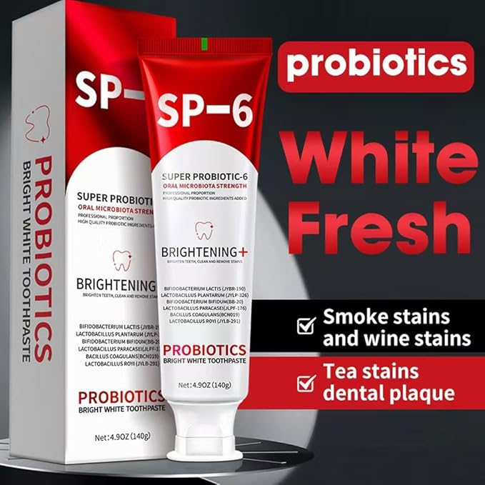 SP-6 Probiotic Whitening Toothpaste β Advanced Formula with 6 Probiotics for Teeth Whitening & Gum Health, Fluoride-Free, Enamel-Safe, Fresh Mint Flavor, 4.9oz (2 Pack)
