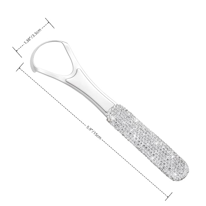 Tongue Scraper Bling Metal Tongue Cleaner for Adults & Kids Diamond Stainless Steel Tongue Scrubber for Oral Care & Hygiene(White)