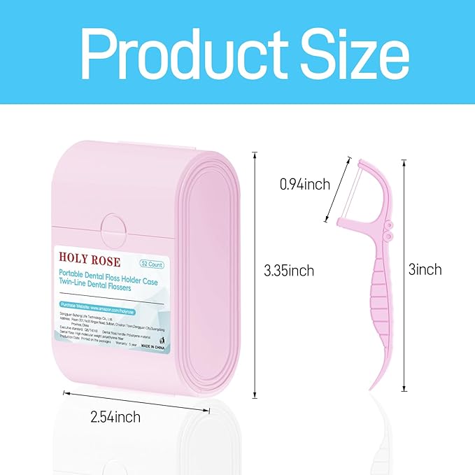 Holy Rose Pink Dental Floss Picks, 2 Packs Travel Cases with Twin Line Flosser 104 Count, Mint, Flossers Sticks Toothpicks is an Oral Care Tool for Clean and Fresh Teeth.
