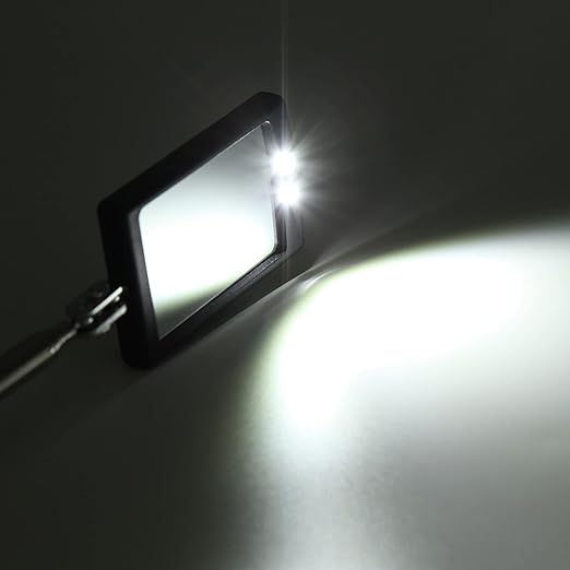 Inspection Mirror telescoping with Light Round Mirror Square Mirror Inspection Tool for Checking Vehicle, Observing Eyelashes Mouth and Other Small Parts Extended
