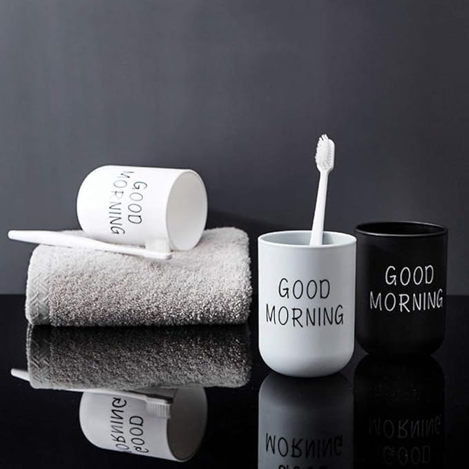 Toothbrush Cup, Plastic Tumbler Cup, Reusable Unbreakable Lightweight Good Morning Cups, Toothbrush Holder for Home Travel Bathrooms Counter Organizer (Color:Black)