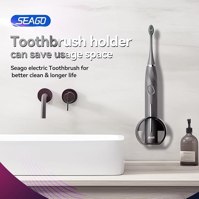 SEAGO Electric Toothbrush with 8 Soft Bristle Heads for Adults, Pressure Sensor, 5 Modes with 2 Minutes Build in Smart Timer, Rechargeable Travel Toothbrush with Brush Hold and Travel Case(2752Black)