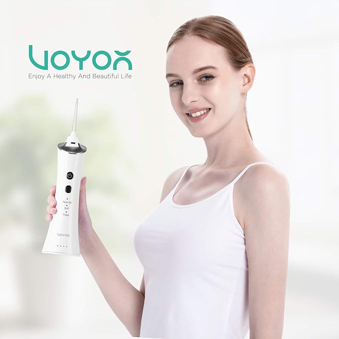 VOYOR-HEALTH Water Dental Flosser for Teeth Cordless, Portable Oral Irrigator with 3 Modes 4 Tips, IPX7 Waterproof Rechargeable Electric Flosser for Teeth Deep Cleaning for Travel Home WF300 (Blue)