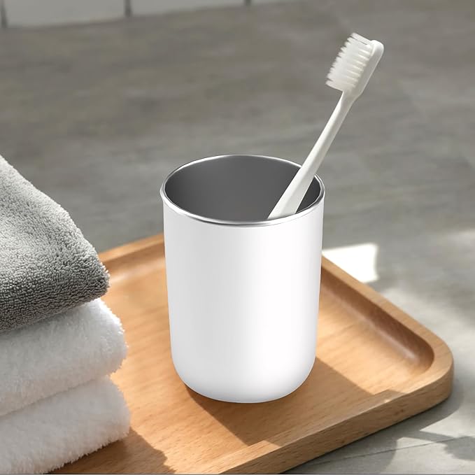Stainless Steel Mouth wash Cup 12 oz Toothbrush Cup Stainless Steel Small Children Cups for Home,BPA-Free Insulated Tumbler for Home & Outdoor Activities drinking cup (gray white)