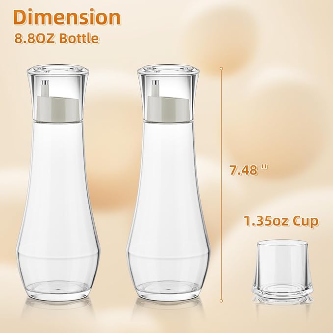 VITVITI Glass Mouthwash Dispenser for Bathroom, 8.8OZ Mouth Wash Container Bottle with Lid Cup, Small Clear Refillable Mouthwash Dispenser Decanter for Countertop
