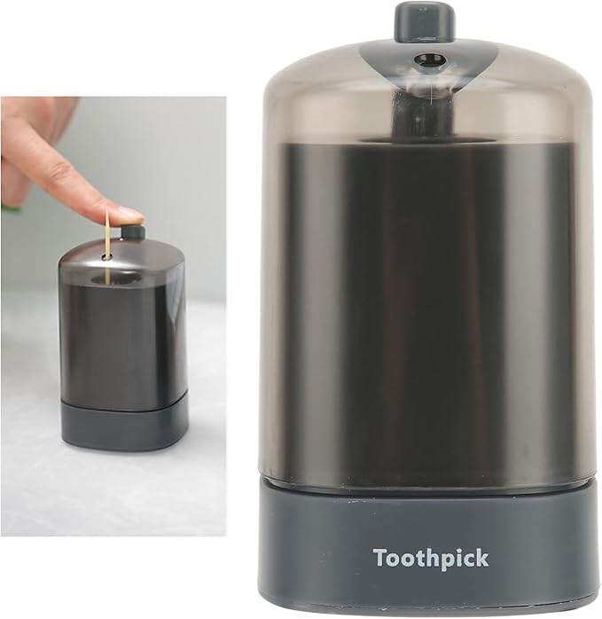 ZJchao Toothpick Dispenser, Automatic Popping Up Toothpick Holder, Black, PP Material, Compact, 80 Toothpicks Capacity