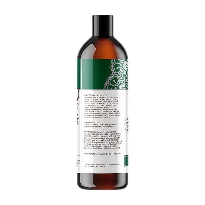 GuruNanda Starter Pulling Oil Mouthwash for Natural Teeth Whitening, Coconut and Peppermint Oil for Fresh Breath & Happy Gums, with Tongue Scraper, Alcohol-Free, 2X8 Oz