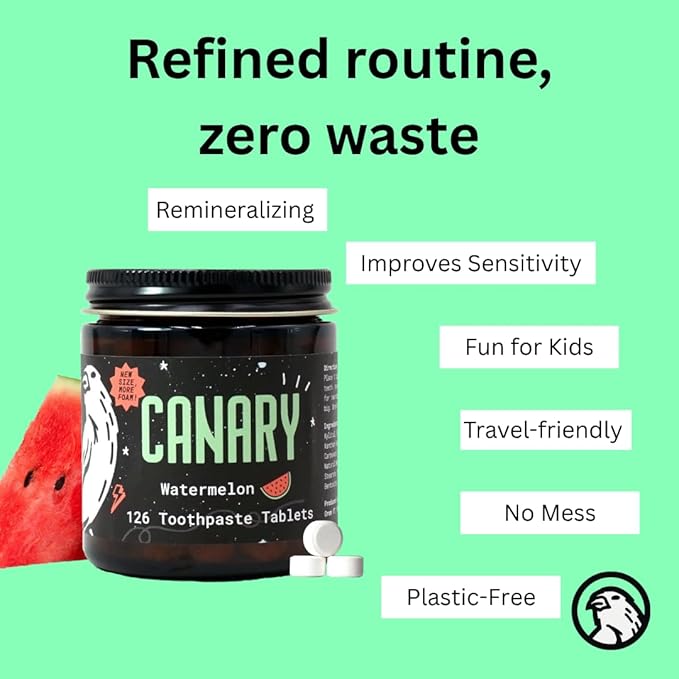 Canary Nano Hydroxyapatite Toothpaste Tablets Watermelon - Remineralizing, Fluoride Free, All Natural Tabs with Xylitol - Great for Kids, Plastic Free - 240 Count